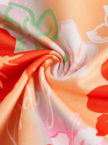 SHEIN ICON 女士夏季花卉印花休閒領口雙肩背心 - 橘色 - 查看 4