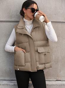 SHEIN LUNE Flap Pocket Zipper Vest Padded Padded Coat Clothes Winter