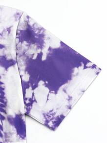 SHEIN LUNE Plus Size Women's Summer Heart Tie Dye V-Neck Batwing Short Sleeve Loose Casual T-Shirt Graphic Tees Women Tops - Multicolor - View 4