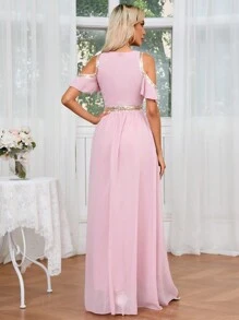 SHEIN Belle Jurk met glitterlint en split met open schouder en taille