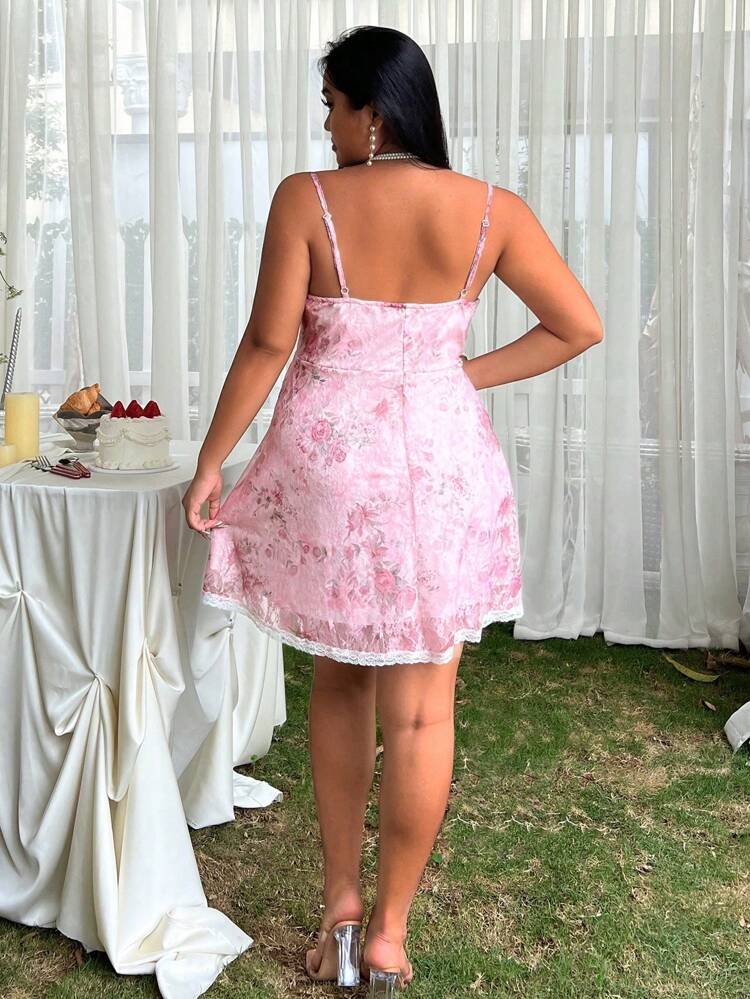 Plus Size Floral Lace Ballet Style Cami Dress