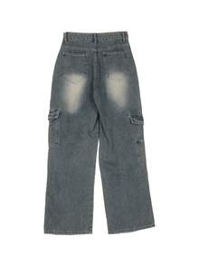 Women's Casual Washed Straight Leg Cargo Jeans - Medium Wash - View 2