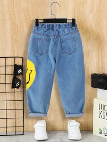 SHEIN 年輕男孩的日常休閒萬用舒適藍色牛仔錐形褲，夏季適用 - 淺色水洗藍 - 查看 2