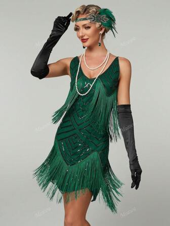 Robe élégante avec décorations à franges style vintage années 1920 pour femmes, robe de cocktail semi-formelle pour le bal de promo, les invités de mariage, pour un anniversaire, une remise de diplôme, un dîner, un bal de fin d'année