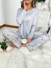 PJS13 Women's Milk Silk Pajama Set, 140g Digital Printing