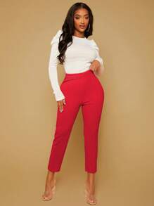 SHEIN SXY Ladies Solid Color Simple Style Daily Fashion Trousers - Red - View 3