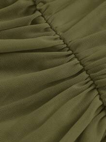 SHEIN MOD Off Shoulder Ruched Mesh Top