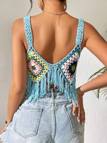 SHEIN Swim 女士海滩度假波西米亚风彩色钩针罩衫夏季 - 彩色 - 查看 2