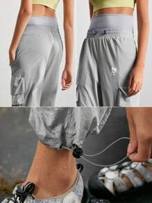 In My Nature Women's Outdoor Sports High Waist Pants, Commuting, Tummy Control, Loose Leg, Elastic Cuff, Large Pockets, Running & Hiking Trousers - Grey - View 8