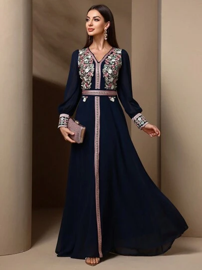 Kuşaklı Nakış Kaset Çiçek Zarif Kaftan ve Celabiya