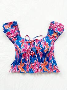 Soleia WYWH المرأة الزهرية المائية عارية الكتفين متعددة الألوان الذهنية القصيرة المرنة ، مثالية للعطلات - متعدد الألوان - مشاهدة 3