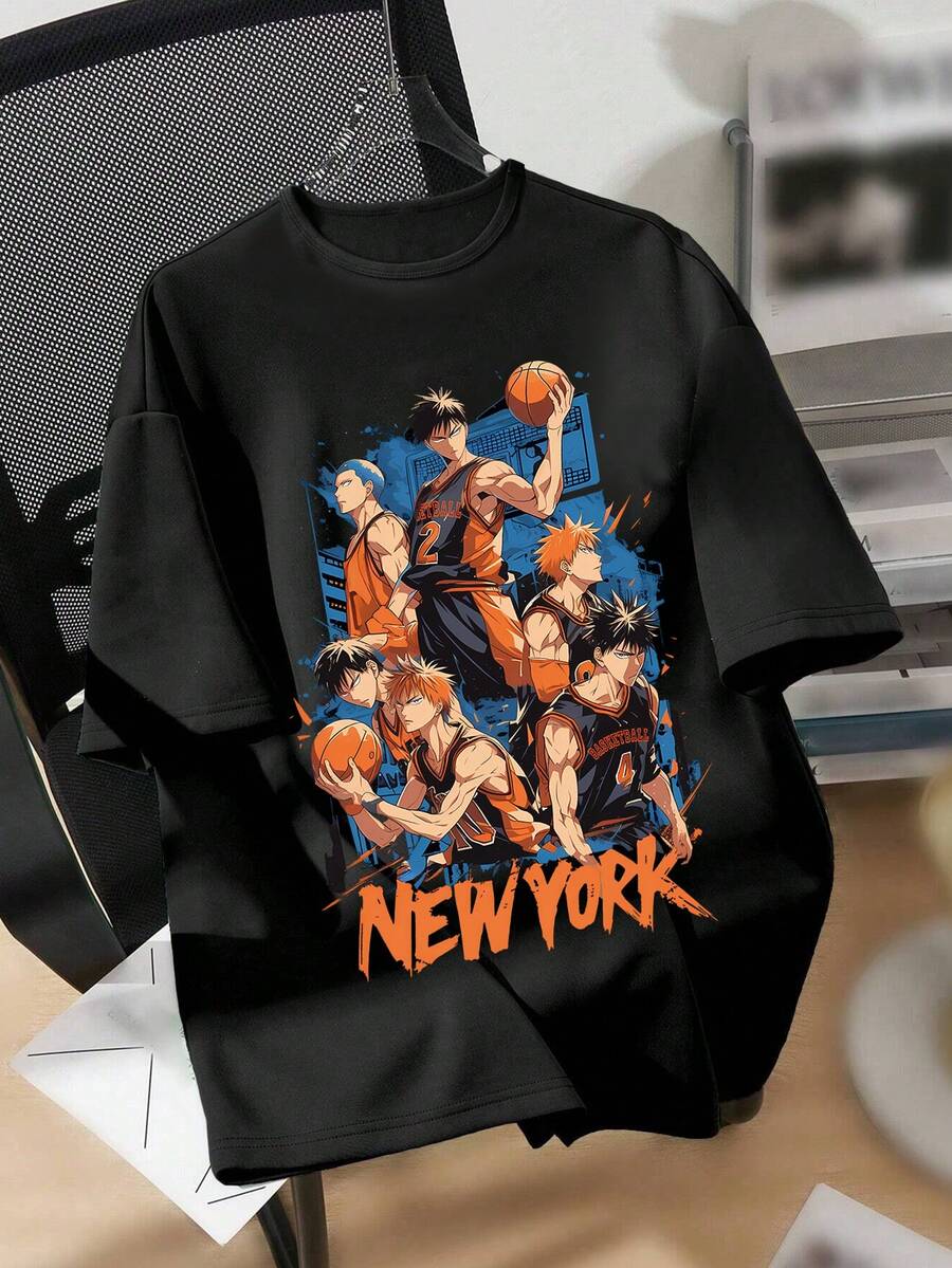 少年動漫籃球休閒運動短袖T恤（適用於夏季） - 黑色 - 查看 1