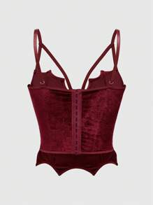 ROMWE Goth Áo ba lỗ dây đeo bằng da PU gợi cảm và quyến rũ dành cho nữ Áo thun họa tiết dành cho nữ - Màu Đỏ Sâu - Xem 2