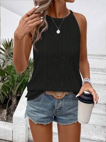 EMERY ROSE Sleeveless Neck-Hanging Tank Top For Summer Daily Wear - Black - View 6