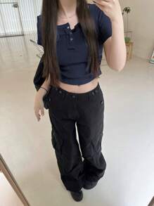 DAZY Women Crop-Length Tight Solid Color T-Shirt Summer