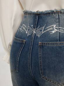 SHEIN Privé Raw Trim Flare Leg Jeans - Medium Wash - View 3