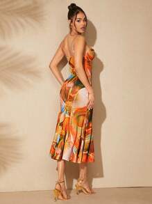 SHEIN Unity Abito canotta donna estivo con stampa completa, nodo intrecciato e orlo asimmetrico plissettato