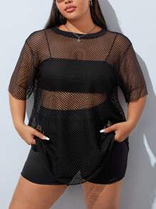 SHEIN CURVE+ Vestido De Talla Grande Para Mujer Con Hueco Y Color Sólido - Negro - Ver 1
