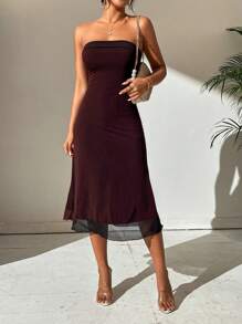 SHEIN Privé Spring Break Solid Backless Tube  Off Shoulder Long Summer Bodycon Long Black Dress