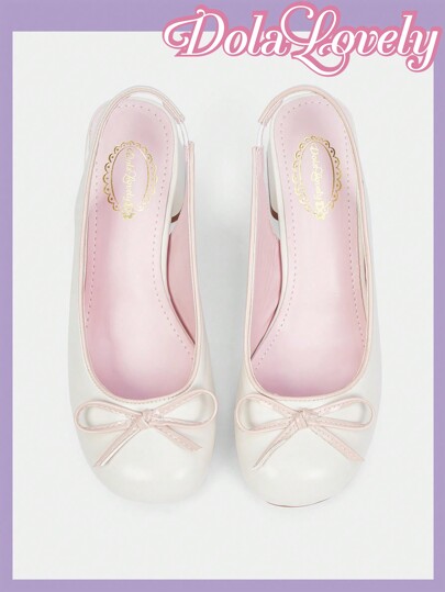 Dola Lovely Zapatos de tacón grueso, punta redonda y escote bajo con lazo para mujeres, zapatos de moda de tacón alto para Navidad, otoño, Año Nuevo y Día de San Valentín