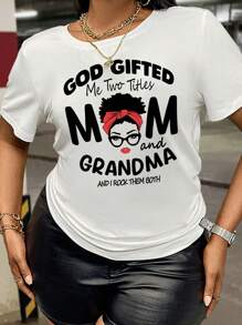 SHEIN LUNE Mother's Day Letter Printed Women's T-Shirt - White - View 6