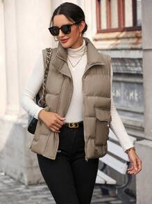 SHEIN LUNE Flap Pocket Zipper Vest Padded Padded Coat Clothes Winter