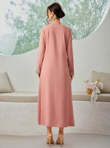 SHEIN Maternity Fashionable V-Neck Long Sleeve Simple Daily Dress - Dusty Pink - View 2