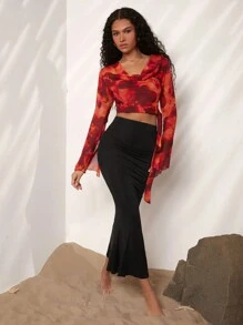 Opulessa Blusa de hombros descubiertos para mujer con estampado multicolor para vacaciones - Multicolor - Ver 5