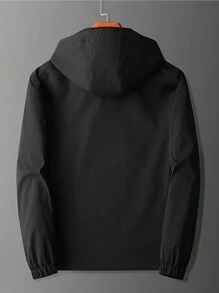 1pc Men's Casual Lightweight Solid Color Hooded Long Sleeve Jacket, Spring/Autumn - Black - View 3