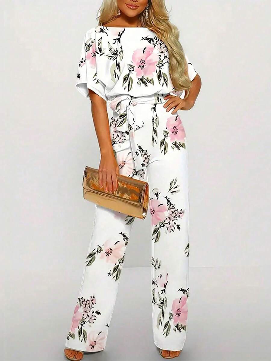 INAWLY Floral Print Off-The-Shoulder Ruffle Jumpsuit For Women - Multicolor - View 1