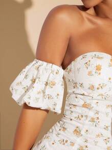 L'Amorae Của phụ nữ Off Shoulder In hoa Ngắn Ống tay áo Đầm - Nhiều màu - Xem 3