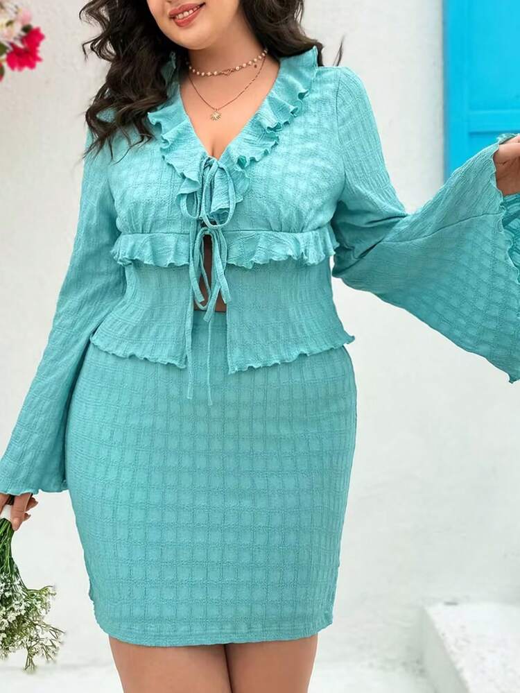 Plus Size Women's Ruffled Off-Shoulder Top And Skirt Set