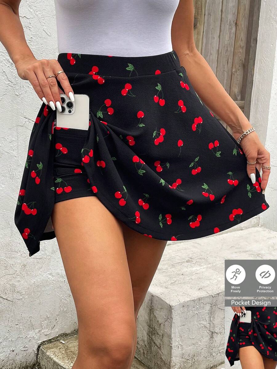 SHEIN Frenchy 夏季小樱桃印花裙，可爱浪漫非常适合夏天穿内置短裤