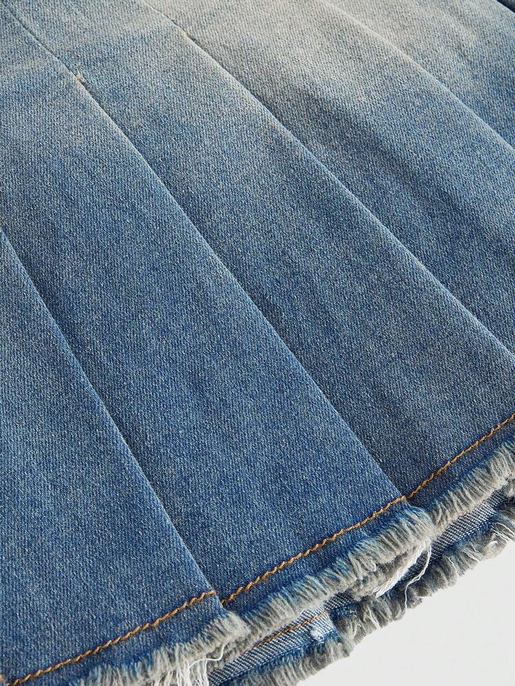 Women Casual Washed And Distressed Pleated Denim Skirt For Spring/Summer