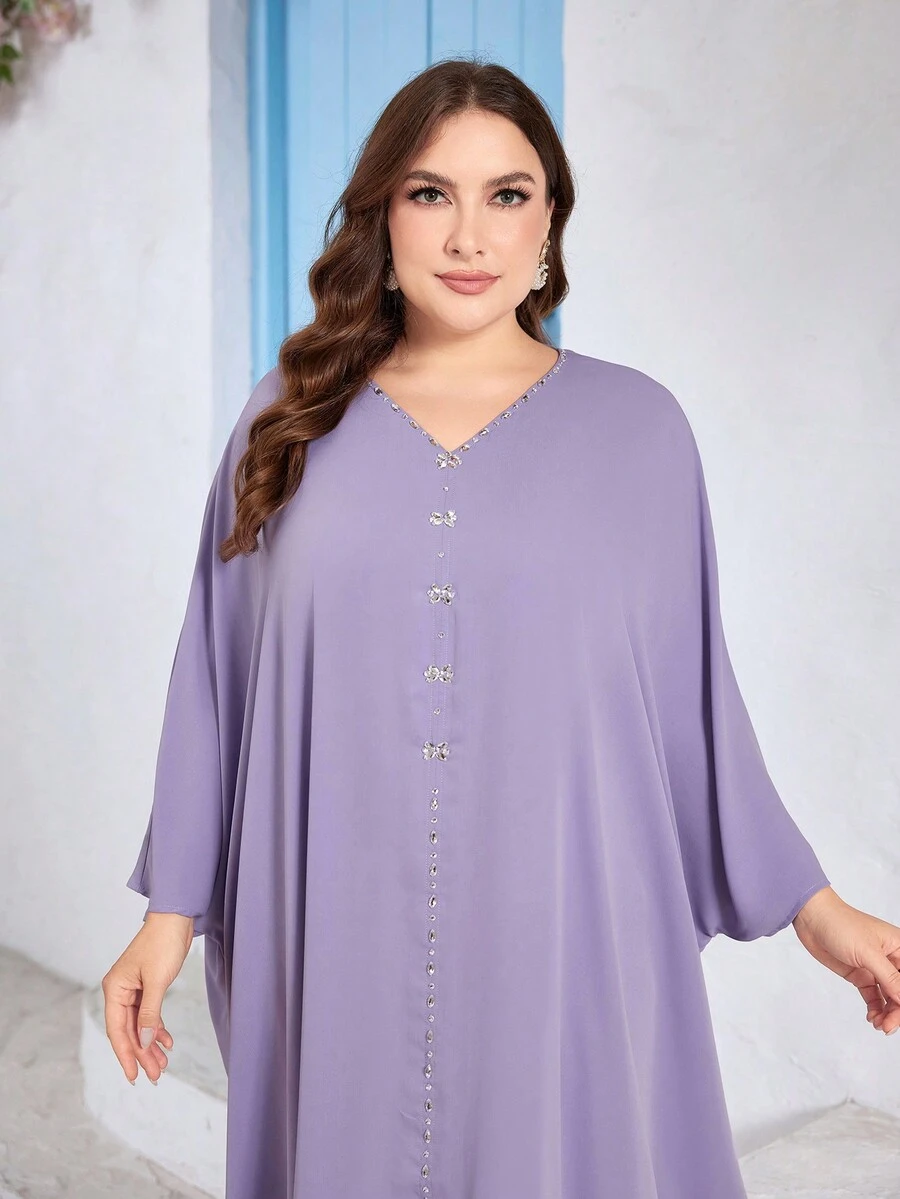 Vestidos largos de chiffon con escote en V y bolsillos Mandarina Tallas Grandes