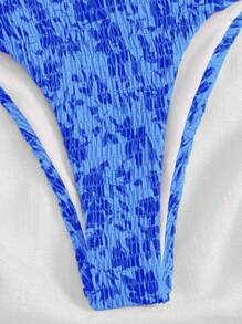 Swim Mod Summer Beach Women's Floral Print Wrap Bandeau Bikini Set For Vacation - Blue - View 3