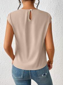 Calvaya Damesshirt met ronde hals, effen kleur en asymmetrische zoom