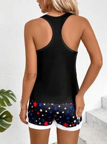 SHEIN Essnce Summer Casual Independence Day Printed Vest And Shorts 2pcs Set - Multicolor - View 3