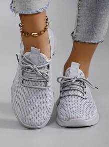 STEPREACH Fall/Winter Women's Casual Athletic Shoes, Breathable, Comfortable, Lightweight, Lace-Up, Solid Color, Pink/Light Colors, Anti-Slip, Wear-Resistant,Sneakers For Women - Grey - View 4