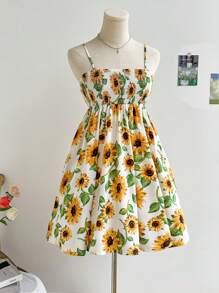 Soleia Women's Summer Casual Sunflower Printed Spaghetti Strap Dress - Multicolor - View 1
