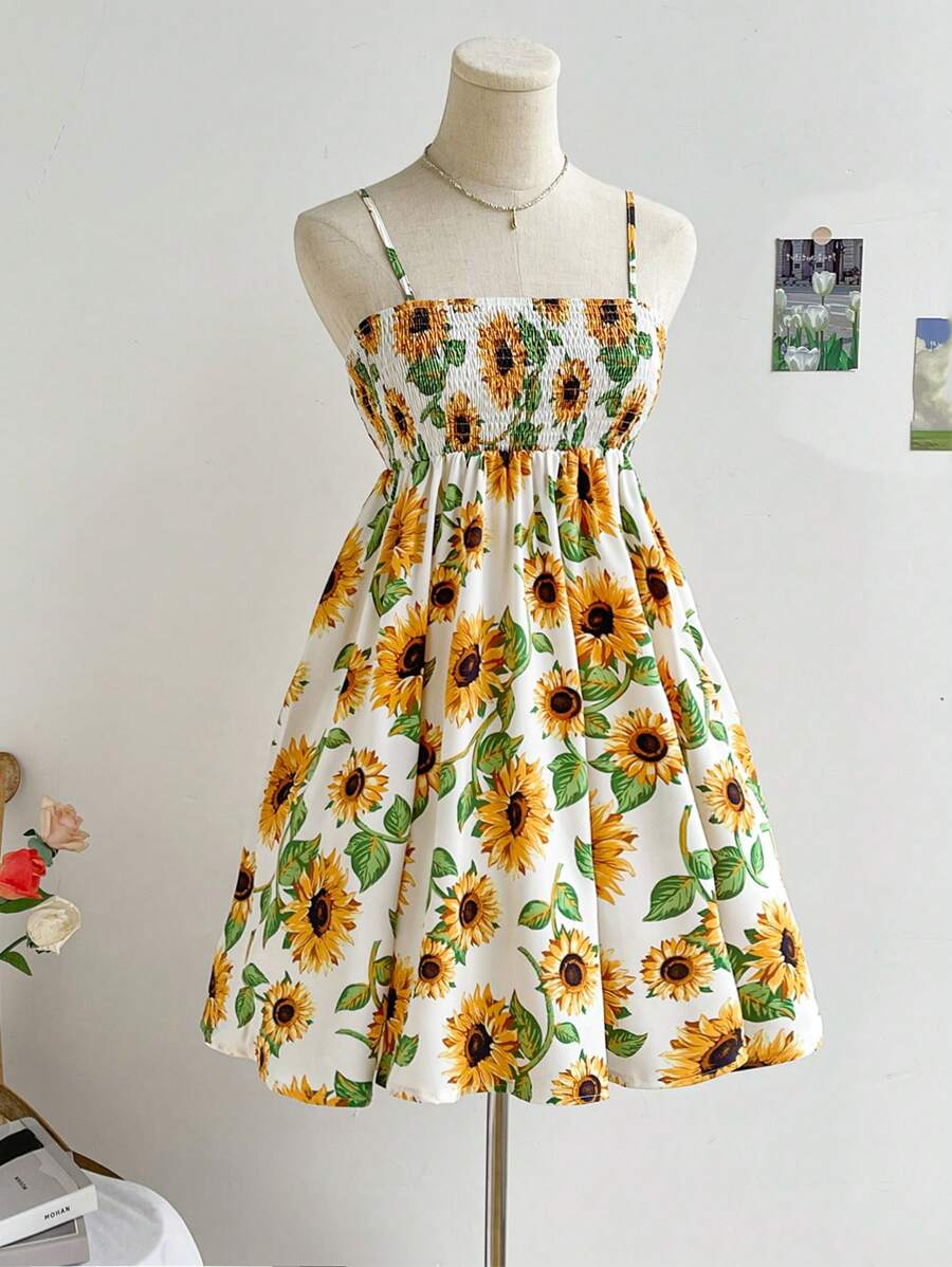 Soleia Women's Summer Casual Sunflower Printed Spaghetti Strap Dress - Multicolor - View 1