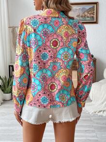 SHEIN LUNE Casual Long Sleeve Printed Shirt For Spring And Summer