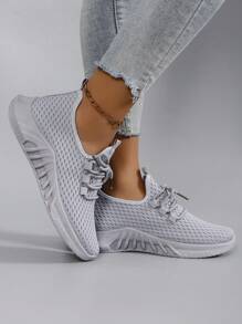 STEPREACH Fall/Winter Women's Casual Athletic Shoes, Breathable, Comfortable, Lightweight, Lace-Up, Solid Color, Pink/Light Colors, Anti-Slip, Wear-Resistant,Sneakers For Women - Grey - View 8