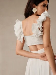 Anewsta Exquisite And Elegant Women's Hollow Out 3D Floral Chiffon Dress For The Waist