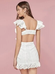 Enchnt Women Cute Holiday Summer Spring Graduation Party Solid Color Sweetheart Neck Cap Sleeve Waist Hollow Out Simple White Dress