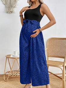 SHEIN Summer Polka Dot Color Block Maternity Jumpsuit - Royal Blue - View 5