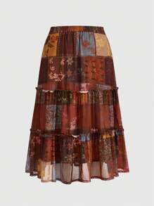 ROMWE PUNK Falda vintage de talla grande con estampado de parches