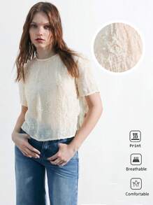 Maija 女士花卉印花宽松短袖圆领上衣，夏季