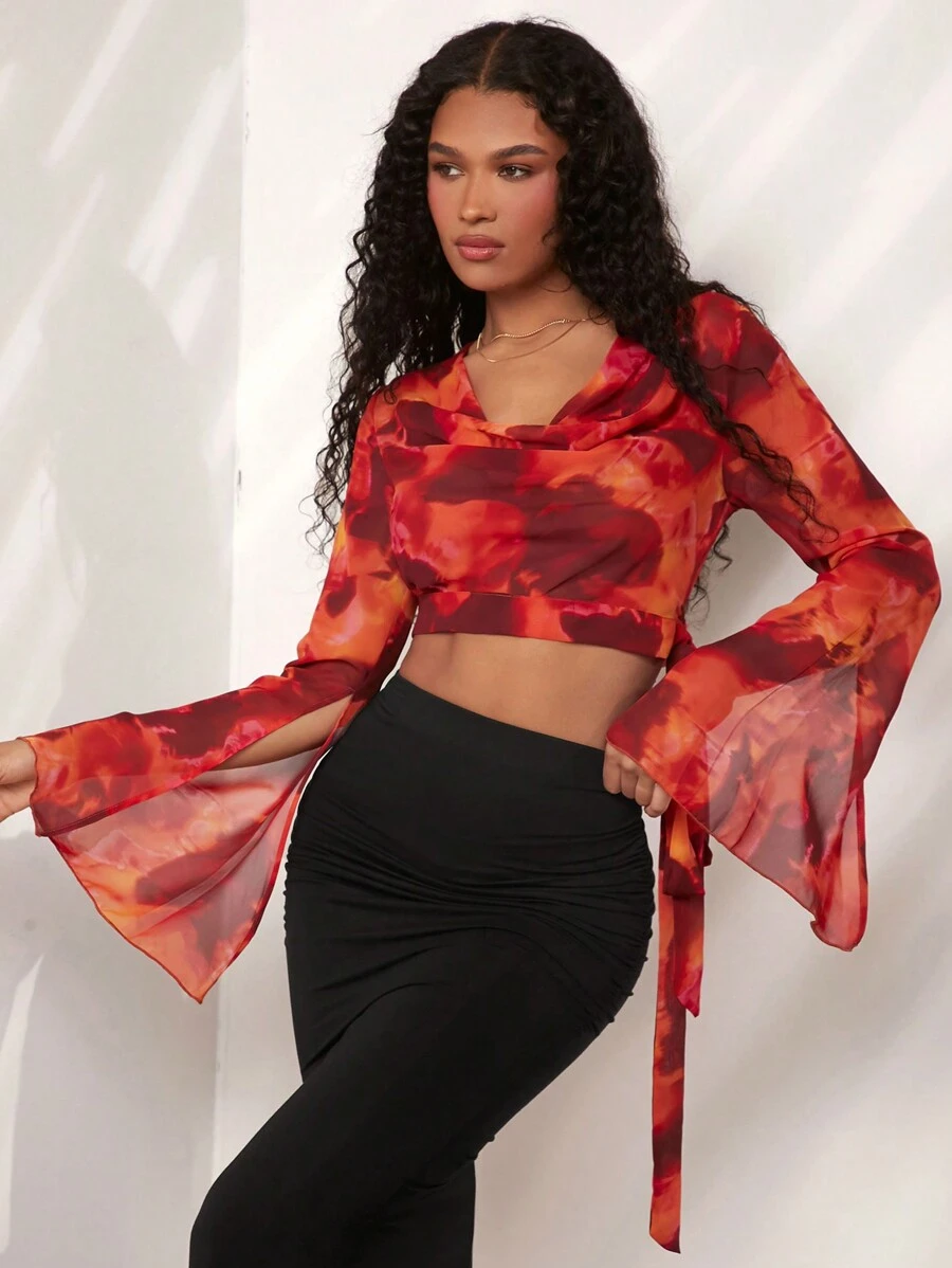 Opulessa Blusa de hombros descubiertos para mujer con estampado multicolor para vacaciones - Multicolor - Ver 1