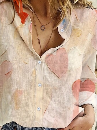 Europäisch-amerikanisches neues Frühlings-/Sommer-Frauen-lässig-Langarmhemd mit Herzdruck und Umlegekragen